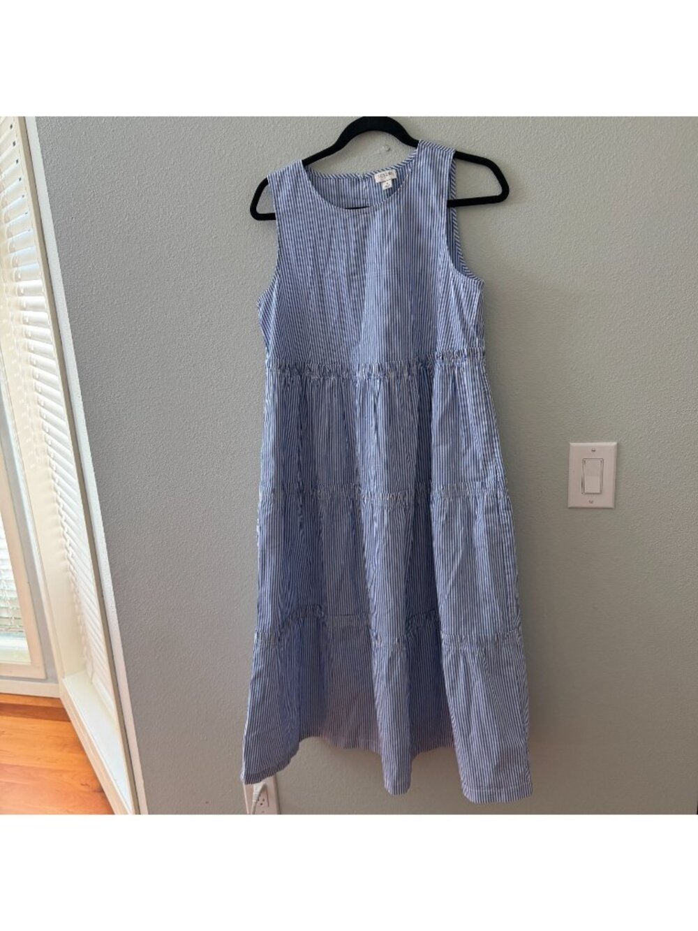 NWT J Crew Factory Sleeveless Blue White Stripe Midi Dress Womens 4